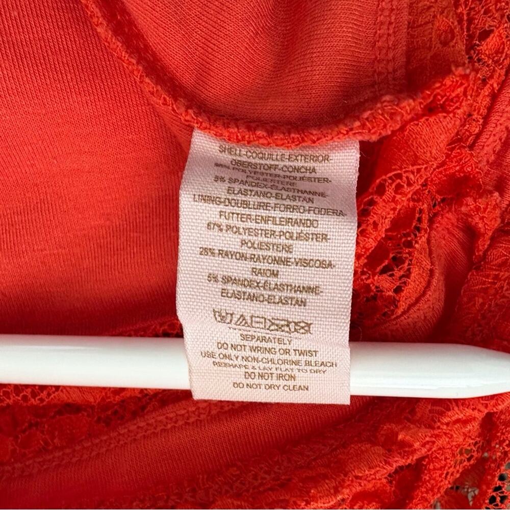 Free People Lace Mini Dress Body Con Red Orange Short Sleeved Size XS - Picture 8 of 9